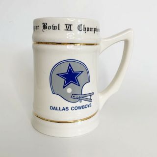 Dallas Cowboys Bowl Vi Champions Beer Stein 1972 22k Gold Trim First Win