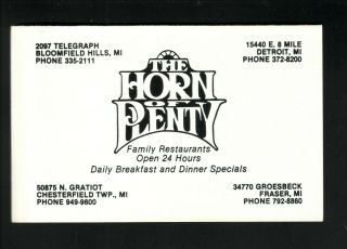 Detroit Tigers - - 1989 Pocket Schedule - - Horn of Plenty Restaurants 2