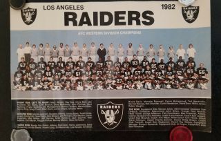 Vtg Poster Team Photo Los Angeles Raiders Football Afc Champs Plunkett 1982