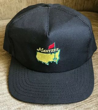 Vintage Black Masters Leather Strap Flat Bill Golf Hat Made In The Usa Rare