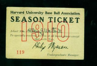 1910 Harvard University Baseball Schedule & Season Pass