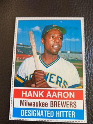 1976 Hostess Baseball Hank Aaron Milwaukee Brewers 94 Hand Cut Nm,