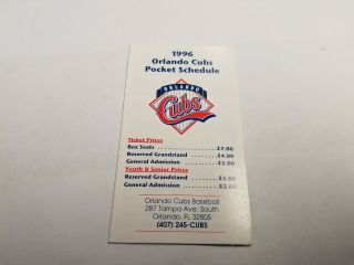 Orlando Cubs 1996 Minor Baseball Pocket Schedule - Budweiser/coca Cola