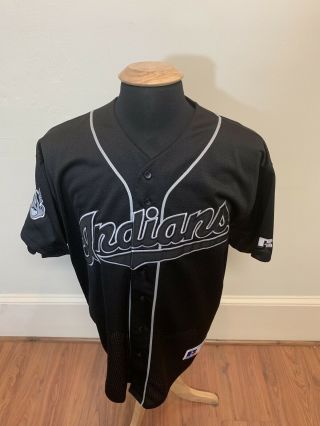 Vintage 90s Mlb Cleveland Indians Russell Athletic Baseball Jersey Black Size L
