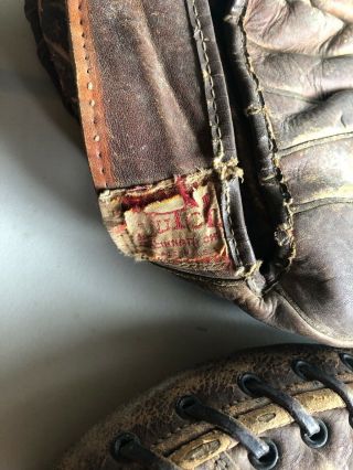 Two Antique Vintage Baseball Gloves - One Hutch And One Catchers Mitt 3