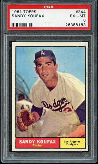 1961 Topps 344 Sandy Koufax Dodgers Psa 6 Ex - Mt 362184 (kycards)