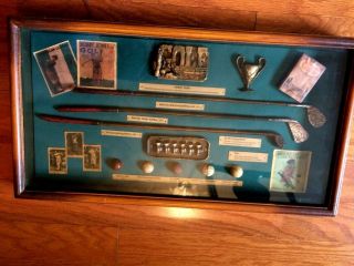 Vintage Wooden Display Case - Golf Clubs And Swings