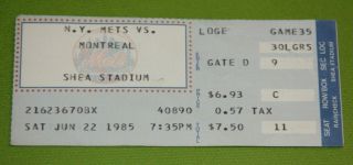 York Mets Ticket Stub | June 22 1985 | Tim Raines Gary Carter Hit
