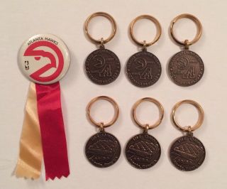 1972 Atlanta Hawks / Flames The Omni Grand Opening 6 Key Chain Medallions & Pin