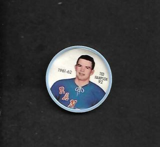 1961 - 62 Shirriff Salada Nhl Hockey Coin: 92 Ted Hampson,  York Rangers