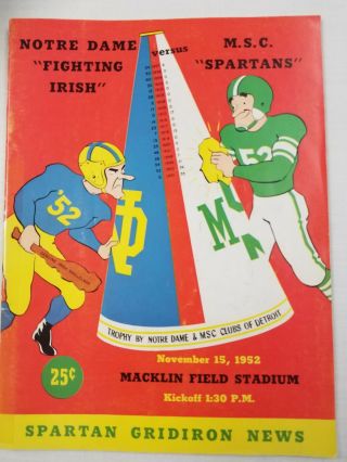 Vtg 1952 Notre Dame Vs Michigan State Football Program