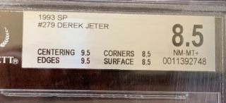 1993 SP Foil 279 Derek Jeter Yankees RC Rookie BGS 8.  5 w/ 9.  5 CENTERING HOT 3