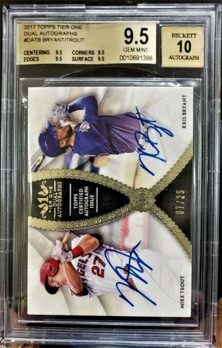 2017 Topps Tier One Dual Auto Mike Trout Kris Bryant 7 /25 Angels Bgs 9.  5/10