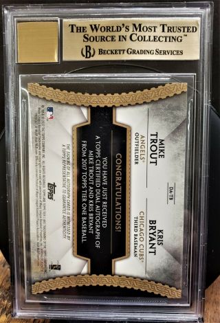 2017 Topps Tier One Dual Auto Mike Trout Kris Bryant 7 /25 ANGELS BGS 9.  5/10 2