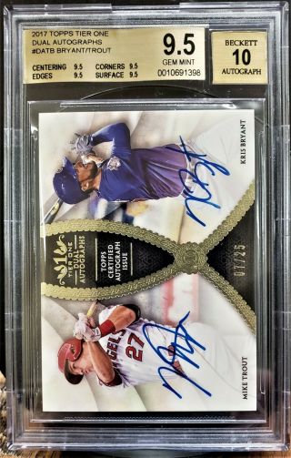 2017 Topps Tier One Dual Auto Mike Trout Kris Bryant 7 /25 ANGELS BGS 9.  5/10 3