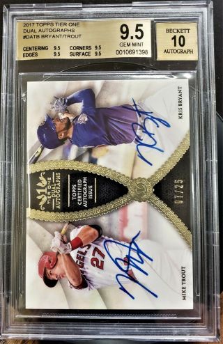 2017 Topps Tier One Dual Auto Mike Trout Kris Bryant 7 /25 ANGELS BGS 9.  5/10 5