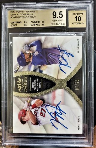 2017 Topps Tier One Dual Auto Mike Trout Kris Bryant 7 /25 ANGELS BGS 9.  5/10 8