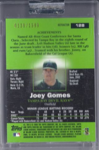 2003 Topps Pristine Baseball Joey Gomes Rays Uncirculated Refractor 0139/1599 2