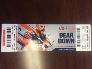 Chicago Bears Vs San Francisco 49ers Ticket Stub 12/3/2017 At Soldier Field