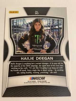 2018 PANINI PRIZM HAILIE DEEGAN ROOKIE CARD 30 Rc Rookie NASCAR Racing 2
