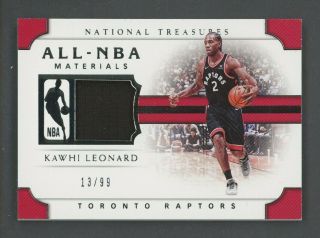 2018 - 19 National Treasures All - Nba Kawhi Leonard Jersey 13/99 Toronto Raptors