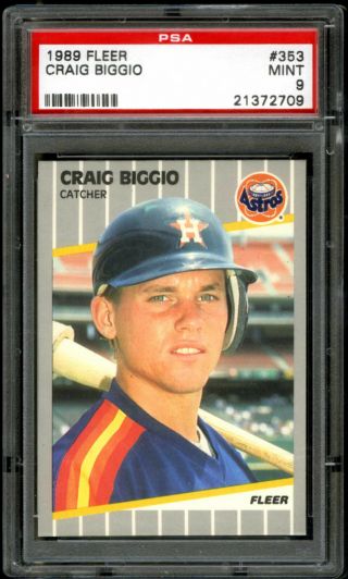 Craig Biggio 2015 Hof 1989 Fleer 353 Graded " Psa - 9 " Rookie Rc Baseball Card