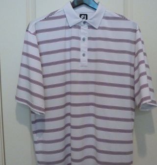 Footjoy Poly Spandex Golf Shirt - - Xl - - White With Black/red Stripes