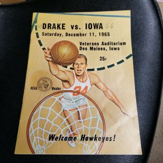 1965 Drake Bulldogs Vs Iowa Hawkeyes Basketball Game Program George Peoples 26
