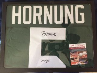 Paul Hornung Signed Framed Green Bay Packers Jersey Inscribed Hof 86,  Bonus Card