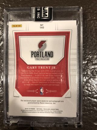 2018 - 19 National Treasures Rookie PATCH Auto RC RPA Gary Trent Jr 5/5 2