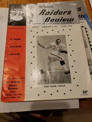 December 8 1963 Afl Football Program San Diego Chargers At Oakland Raiders Vg