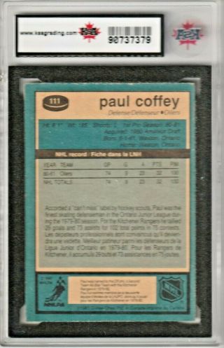 Paul Coffey RC 1981 - 82 OPC O - Pee - Chee Edmonton Oilers HOF 111 KSA 6.  5,  EX - MT 2