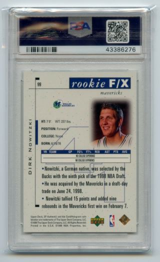 1998 SP Authentic Dirk Nowitzki PSA 10 Rookie RC 99 2