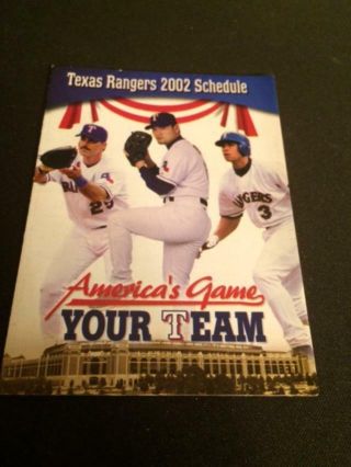 2002 Texas Rangers Baseball Pocket Schedule 3 Players/dr Pepper Version