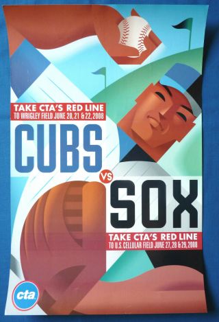 2008 Chicago Cta Red Line Train Poster Baseball White Sox Cubs Crosstown Series
