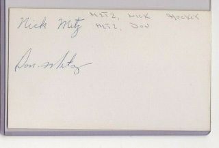 Don & Nick Metz Signed 3x5 Index Card Autograph Toronto Maple Leafs 1930s - 1940s