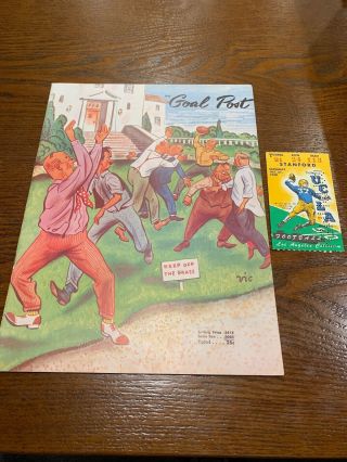 1950 Ucla Vs Stanford Football Program “the Goal Post” With Ticket Stub