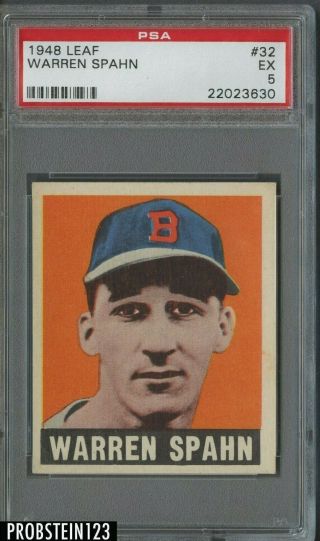 1948 Leaf 32 Warren Spahn Boston Braves Rc Rookie Hof Psa 5 Ex