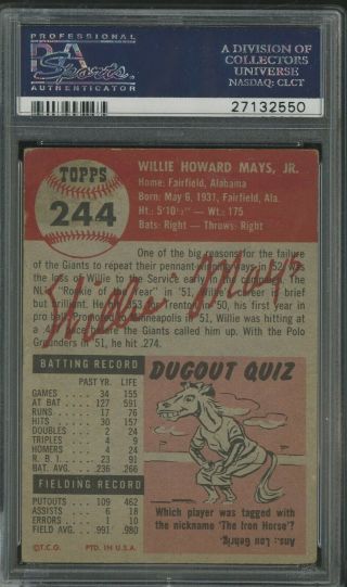 1953 Topps 244 Willie Mays York Giants HOF PSA 2 GOOD 2