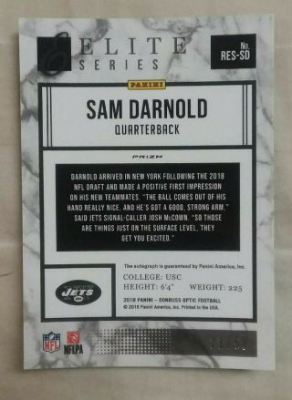 2018 Donruss Optic SAM DARNOLD Stars Elite Series Auto RC 21/50 3