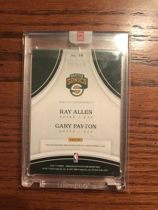 Ray Allen Gary Payton 2016 - 17 Immaculate Duals /49 On Card Auto 2