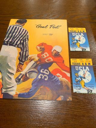 1951 Ucla Vs Texas A&m Football Program “the Goal Post” With (2) Ticket Stubs
