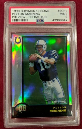 1998 Bowman Chrome Preview Refractor Bcp1 Peyton Manning Rc Psa 9.  Rookie.