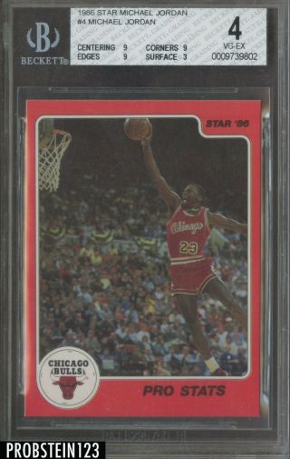 1986 Star Basketball 4 Michael Jordan Chicago Bulls Rc Rookie Hof Bgs 4 W/ 9