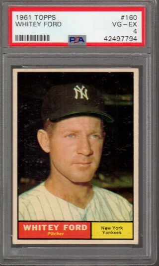 1961 Topps Baseball 160 Whitey Ford Psa 4 Vg - Ex Hof Yankees