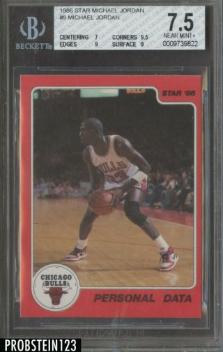 1986 Star Basketball 9 Michael Jordan Chicago Bulls Rc Rookie Hof Bgs 7.  5