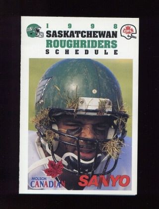 1998 Saskatchewan Roughriders Cfl Canadian Football Pocket Schedule