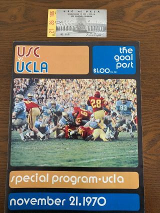 1970 Usc Vs Ucla Football Program With Ticket Stub.  Ucla 45 - Usc 20