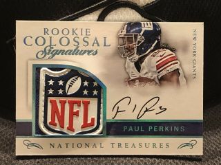 1/1 Paul Perkins 2016 National Treasures Auto Nfl Shield Rookie Colossal Patch