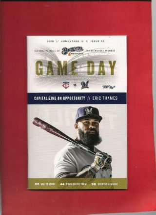 Eric Thames On Cover Milwaukee Brewers 2019 Official Gameday Program Issue 20